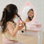 VIGA Large Wooden Dressing Table in White and Pink with Mirror and Chair