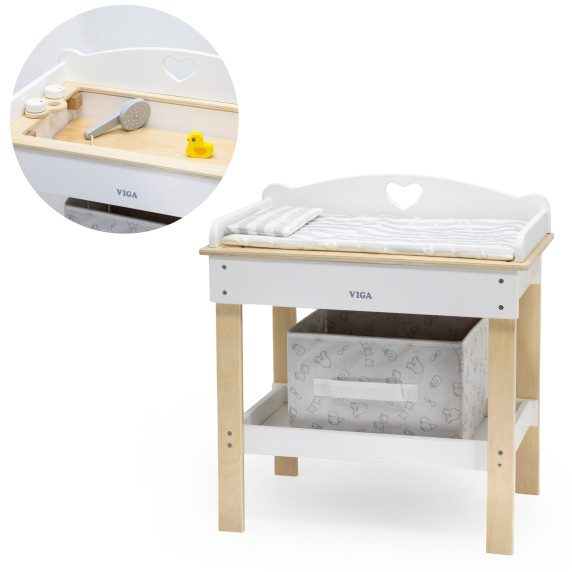 VIGA Wooden Changing Table 2 in 1 Bathtub for Dolls