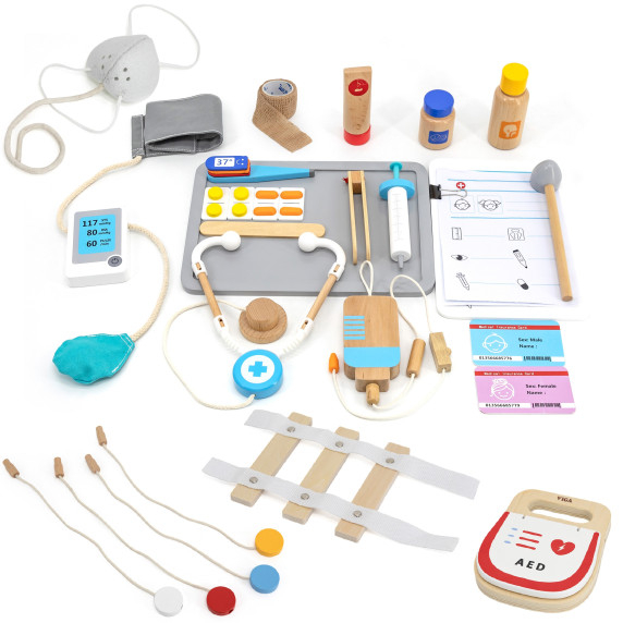 VIGA Large Wooden Ambulance Set Ambulance for Small Rescuers Accessories 25 pcs.
