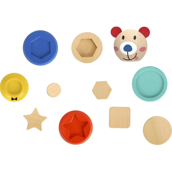 TOOKY TOY Wooden Puzzle Pyramid Shapes Teddy Bear 11 pcs.