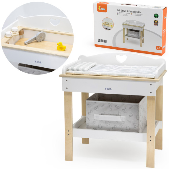 VIGA Wooden Changing Table 2 in 1 Bathtub for Dolls