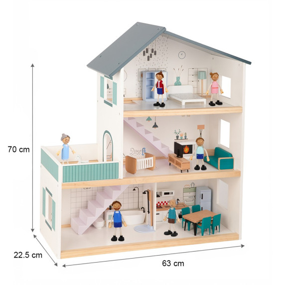 TOOKY TOY Large Wooden Dollhouse + FSC Figures