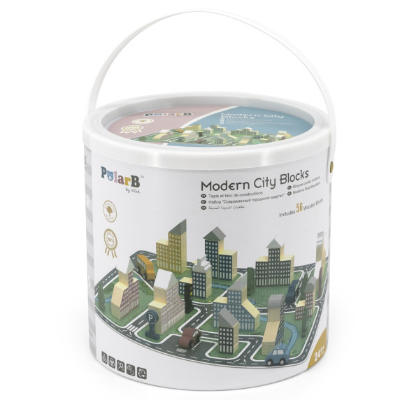 VIGA PolarB Wooden Model with City Blocks 56 pcs.