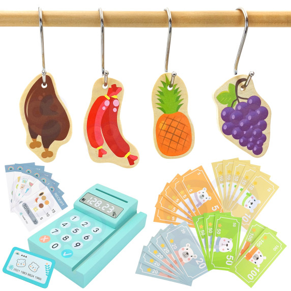 TOOKY TOY Grocery Store Stall Wooden Oven Scale Card Reader