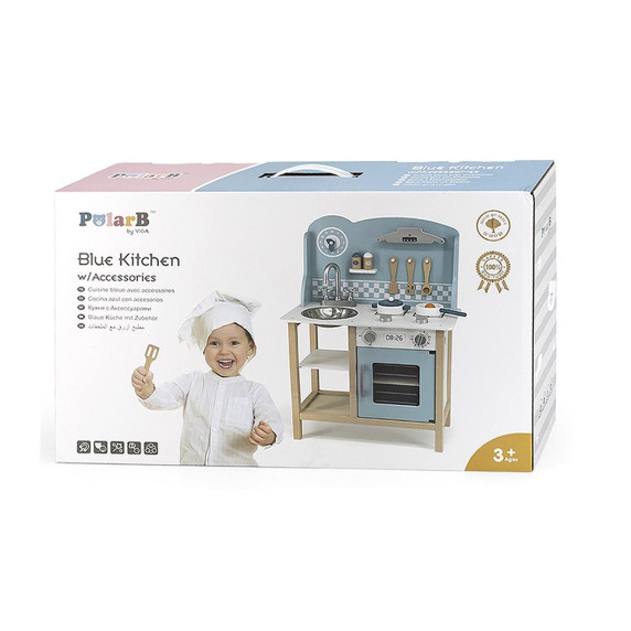 VIGA PolarB Wooden Kitchen with Accessories Silver - Blue