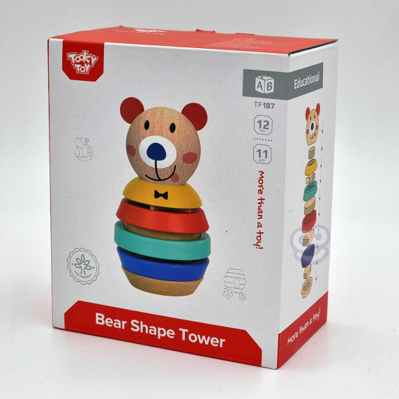 TOOKY TOY Wooden Puzzle Pyramid Shapes Teddy Bear 11 pcs.