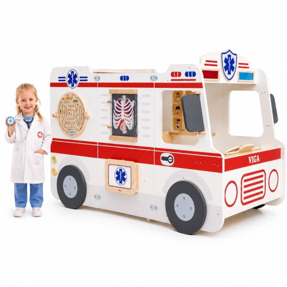 VIGA Large Wooden Ambulance Set Ambulance for Small Rescuers Accessories 25 pcs.