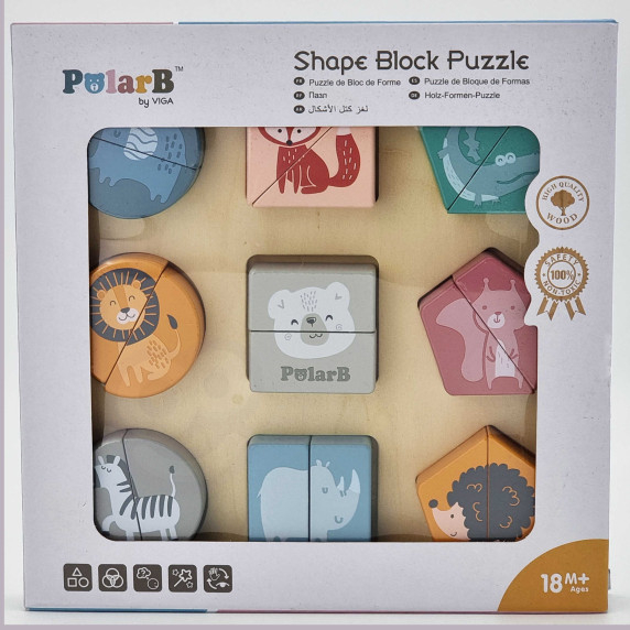 VIGA PolarB Wooden Puzzle Blocks - Animals