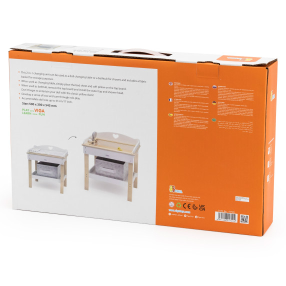 VIGA Wooden Changing Table 2 in 1 Bathtub for Dolls