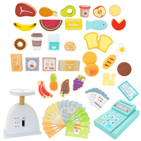 TOOKY TOY Grocery Store Stall Wooden Oven Scale Card Reader