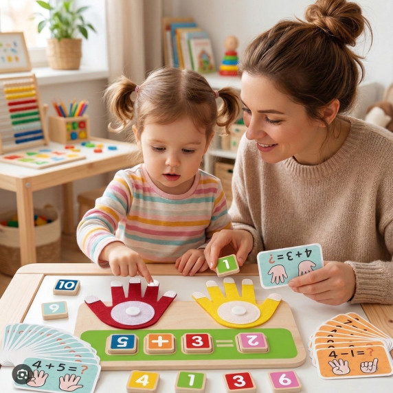 TOOKY TOY koka izglītojoša rotaļlieta mācībām par pirkstu skaitīšanu, saskaitīšanu un atņemšanu