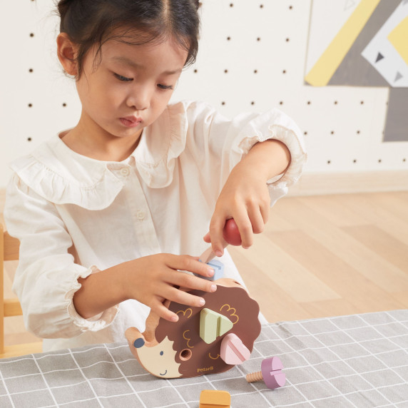VIGA PolarB Wooden Construction Toy Hedgehog with Montessori Screws