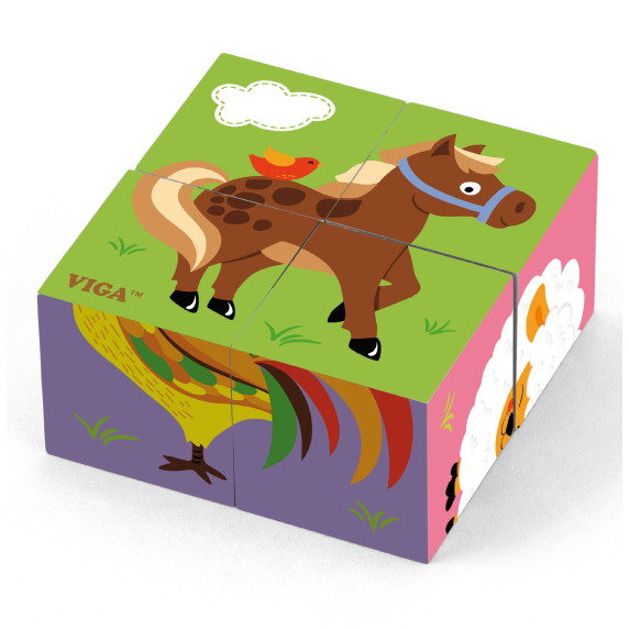 VIGA Wooden Puzzle Farm 4 Blocks