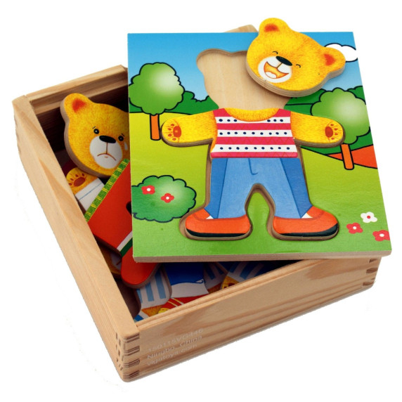 VIGA Wooden Puzzle Educational Puzzle Dress Up the Teddy Bear Boy