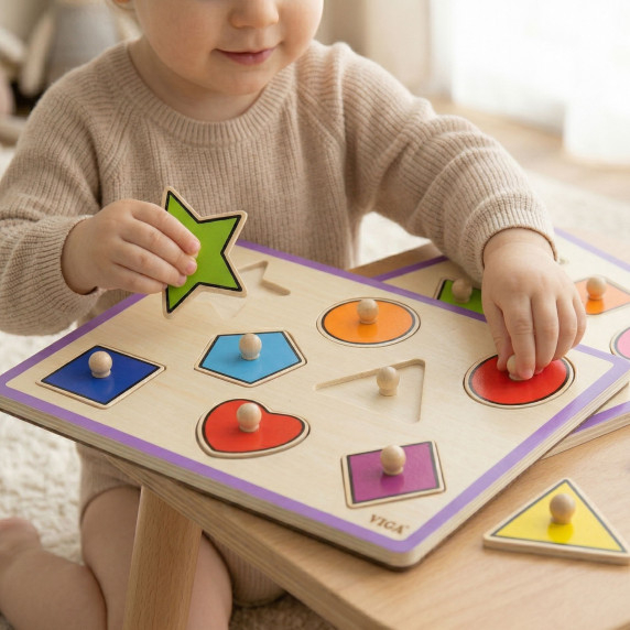 VIGA Wooden Colorful Puzzle with Pins Shapes