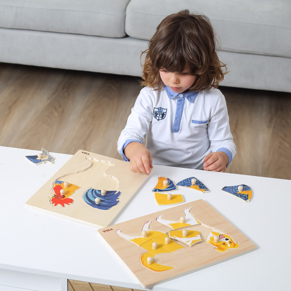 VIGA Wooden Montessori Puzzle Rooster with Pins