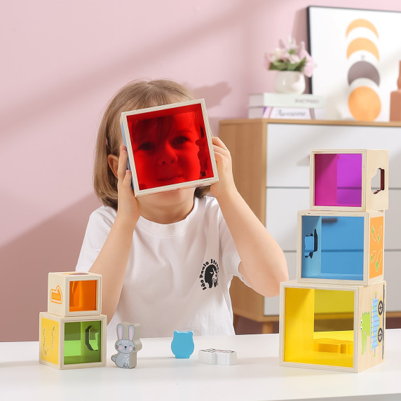 VIGA Wooden Pyramid Puzzle Blocks Sorter Montessori