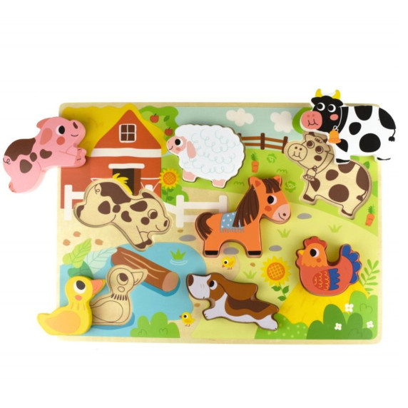 TOOKY TOY Wooden Montessori Puzzle Animals Farm Match Shapes