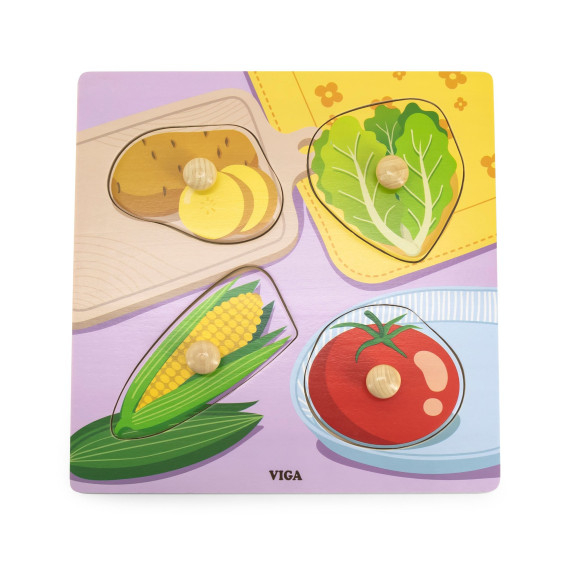 VIGA Wooden Puzzle with Pins Vegetables