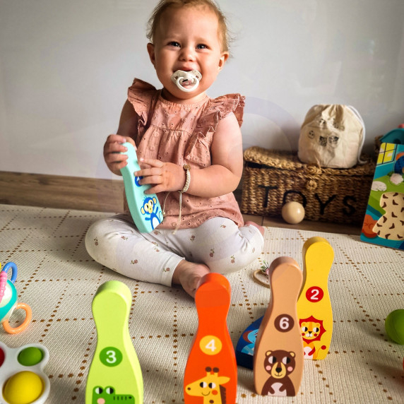 TOOKY TOY Wooden Bowling for Children 6 pcs + Ball