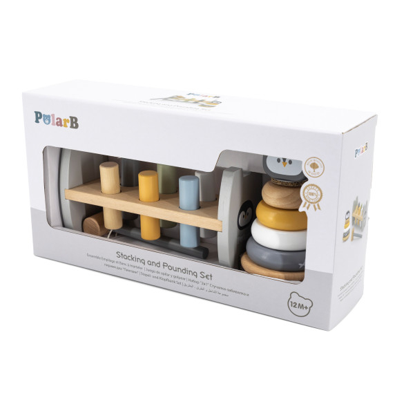 VIGA PolarB Set Wooden Pyramid + Penguin Hammer Punch Montessori