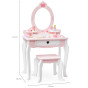 VIGA Large Wooden Dressing Table in White and Pink with Mirror and Chair