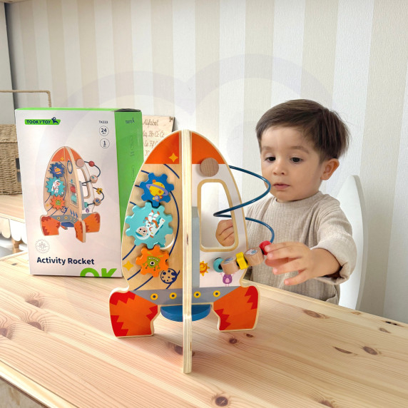 Tooky Toy Large Wooden Educational Toy Multifunctional Rocket
