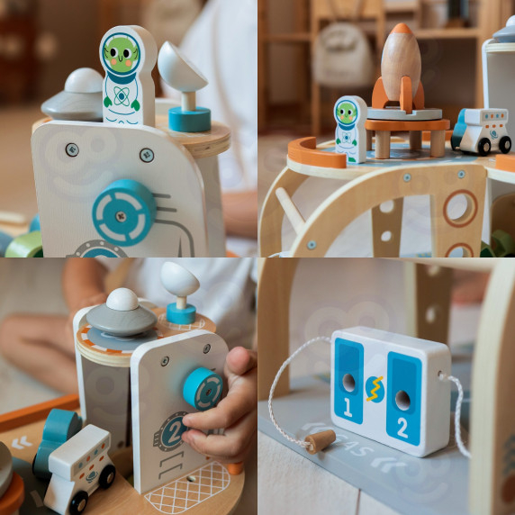 TOOKY TOY Wooden Space Parking Space Station