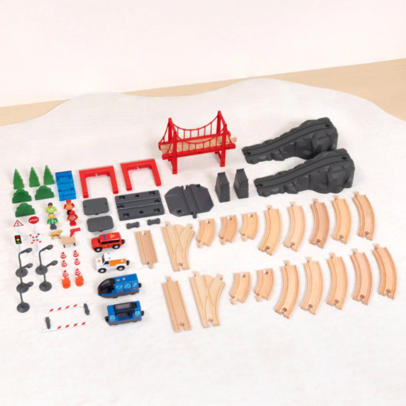 Tooky Toy Wooden Electric Train Fire Department Sound Effects 70 pcs FSC