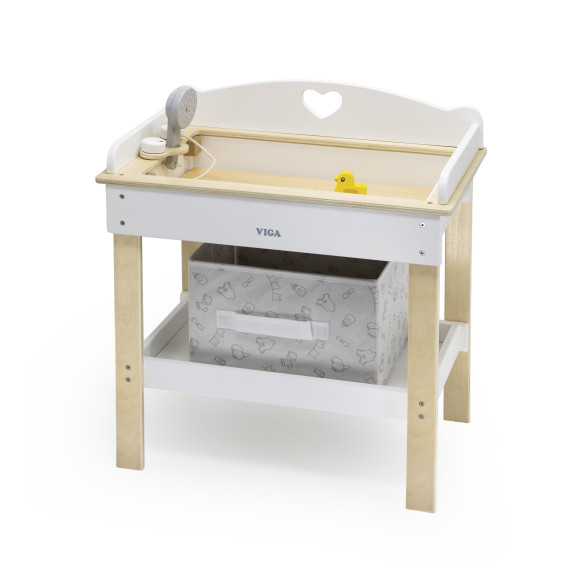 VIGA Wooden Changing Table 2 in 1 Bathtub for Dolls