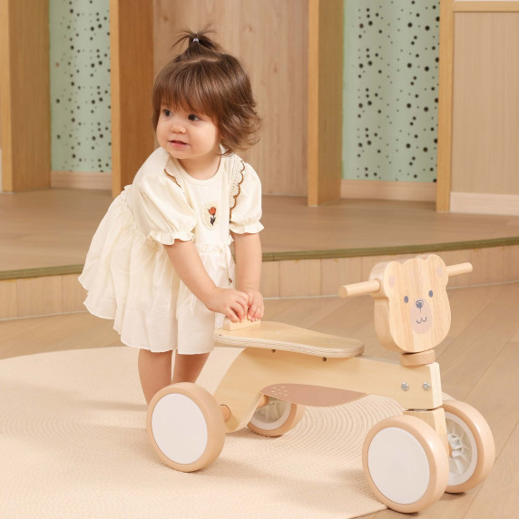 VIGA PolarB Wooden Ride-on Brown Teddy Bear with Soft Wheels