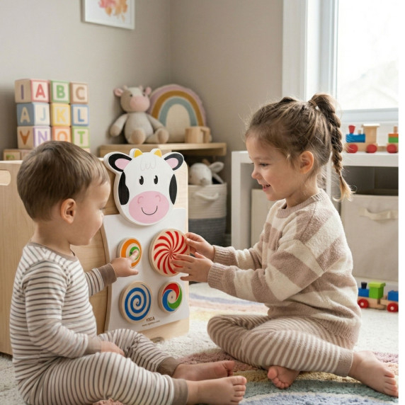 VIGA Wooden Manipulative Board Cow FSC Montessori Certificate