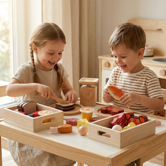 VIGA Wooden Food Box Set for Breakfast, Fish, Meat, Dairy