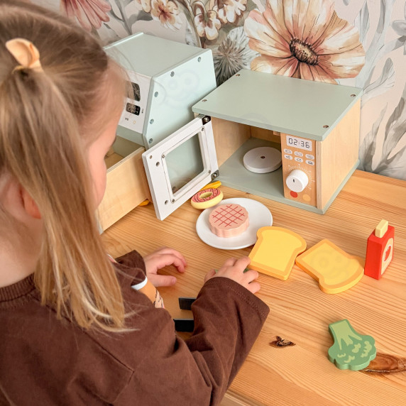 TOOKY TOY Wooden Microwave Oven Food Set