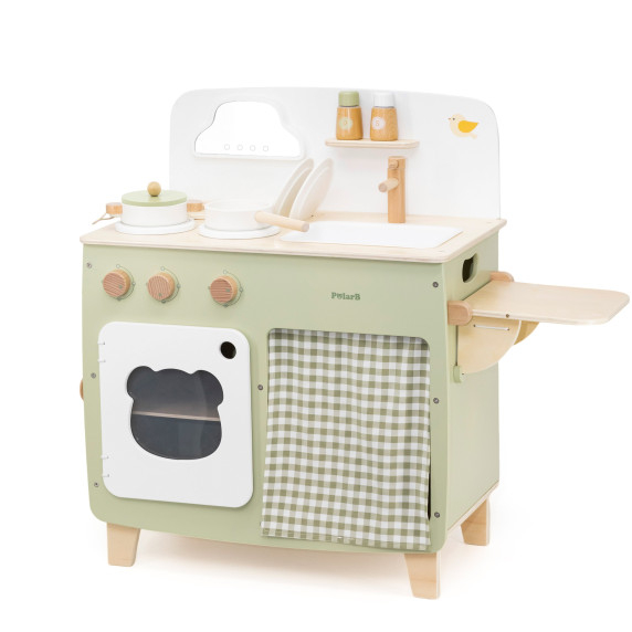 VIGA PolarB Large Wooden Kitchen with Folding Countertop + Curtain Cabinet