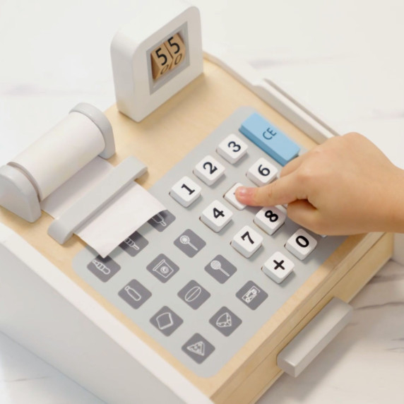 VIGA Wooden Cash Register Gray and White