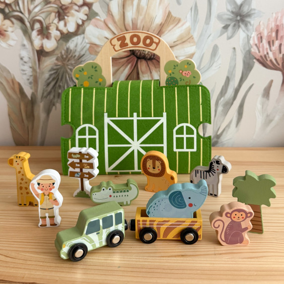 TOOKY TOY Mini Zoo Portable Animal Bag Set