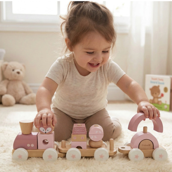 VIGA PolarB Pink Train with Carriages Blocks