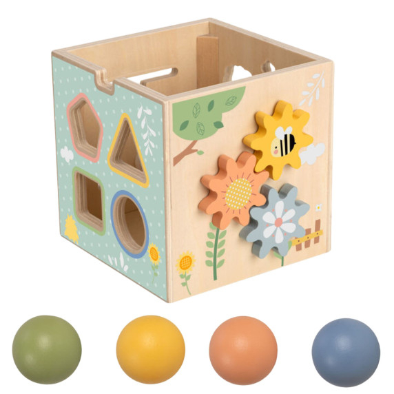 TOOKY TOY Wooden Spring Educational Cube 5-in-1