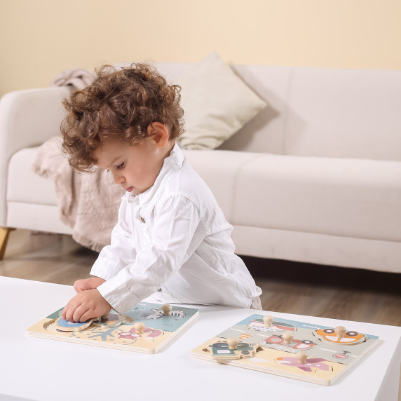 VIGA PolarB Wooden Puzzle Vehicles with Pins