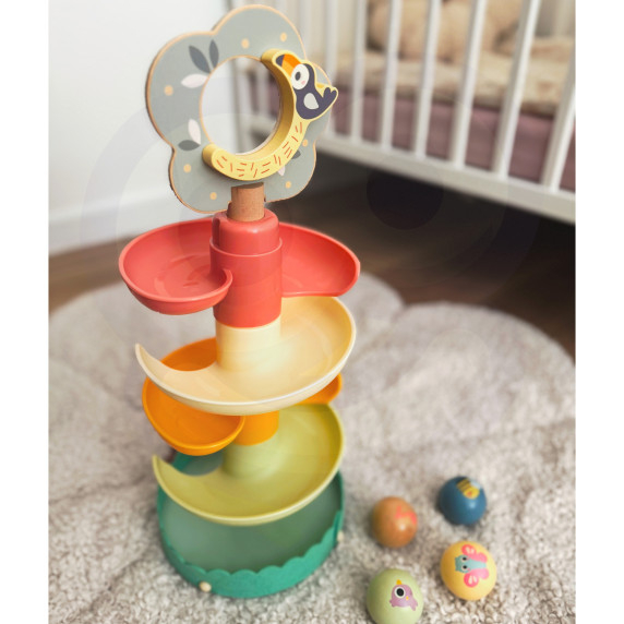 Tooky Toy Wooden Ball Track with Animals Spiral Ball Track + 4 Balls