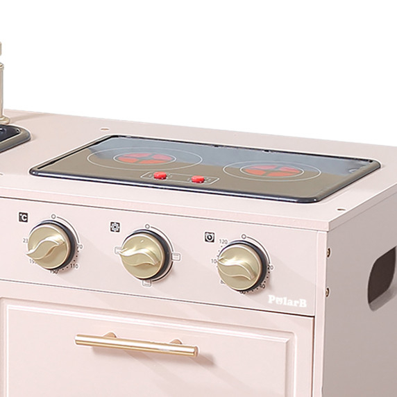 VIGA PolarB Wooden Interactive Kitchen Pink Set with Fridge and Sink