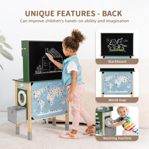 TOOKY TOY Wooden Kitchen 9 in 1 Household Appliances Accessories Map