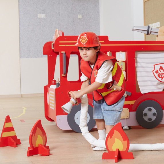 VIGA Firefighter Set: Costume, Helmet, Walkie-talkies, 2pcs Accessories, Megaphone, Flashlight