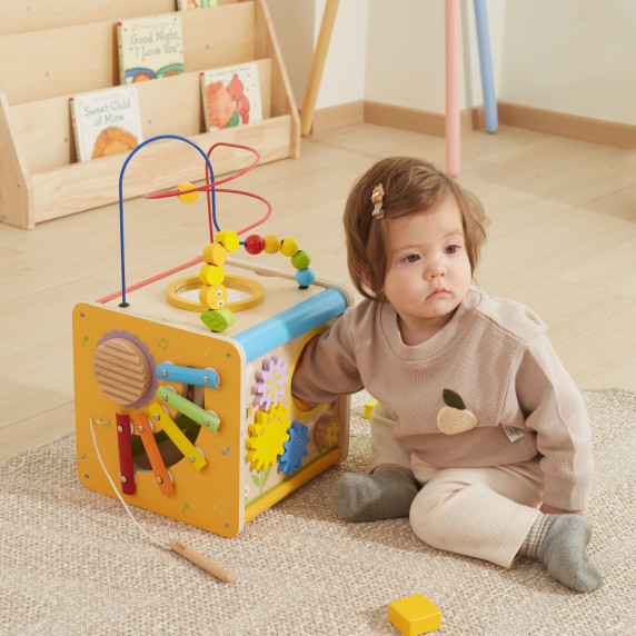 Viga PolarB Wooden Educational Cube 5 in 1 Motor Loop Labyrinth Sorter