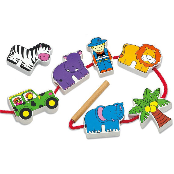 VIGA Wooden Threading Machine Intertwining Blocks Safari ZOO