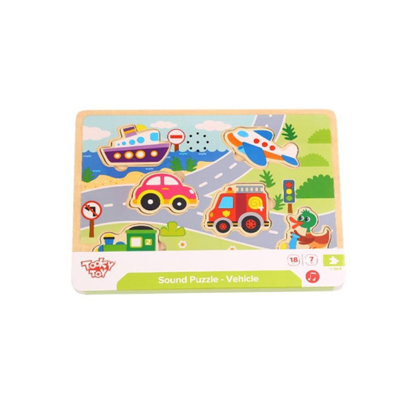 TOOKY TOY Wooden Montessori Puzzle Sound Vehicles Matching Puzzle