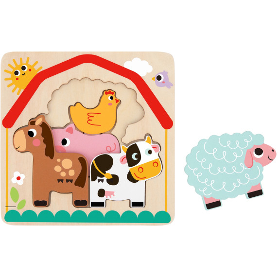 TOOKY TOY Wooden Montessori Puzzle Multilayer Board Animals on the Farm 7 pcs.