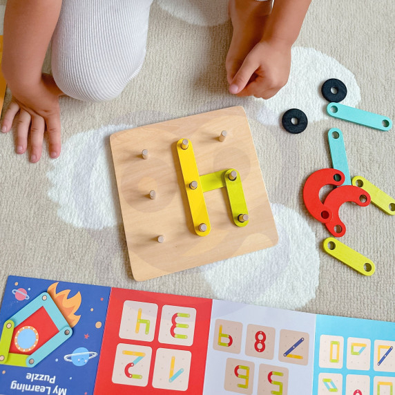 TOOKY TOY Wooden Puzzle Blocks Pegs Animal Patterns to Recreate FSC Certified