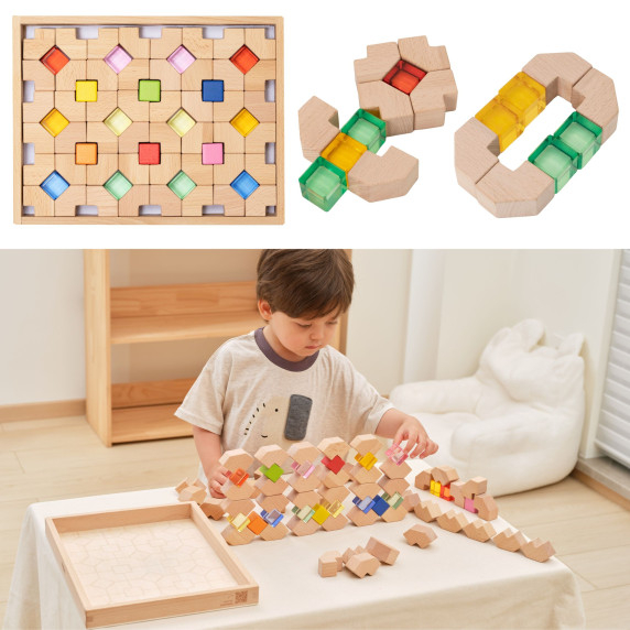 VIGA Wooden Acrylic Light Blocks Construction 66 pcs 18m+